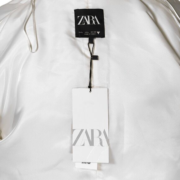 Zara Women's Blazer Ivory One Button Oversized Stretch Lined Suit Jacket L NWT - Picture 3 of 9